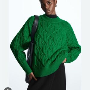 COS cable knit wool sweater Green